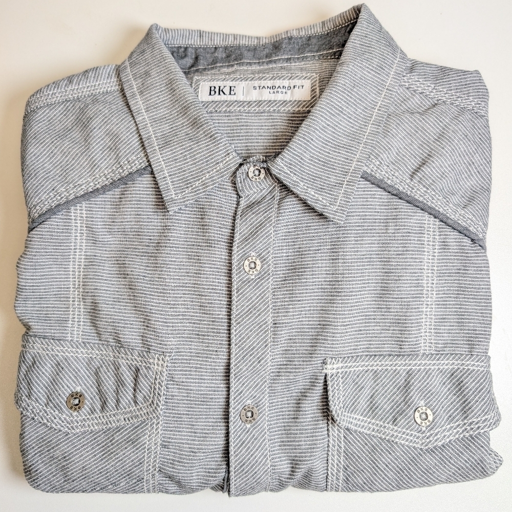 BKE Standard Fit Long Sleeve Shirt Gray/White Stripe Men's Size Large NWOT